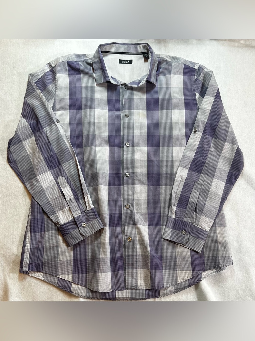 Alfani Men's Purple Plaid Long-Sleeve Button-Up Shirt(0093)